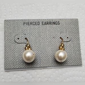 Impressive Pierced Faux Pearl Earrings**Goldtone Ear Wires**